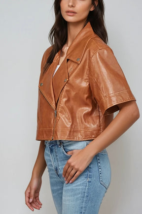 Romy Crop Faux Leather Moto Jacket