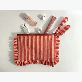 Handmade Quilted Pouch, Pink & Red Stripes - 8 x 5  Inches