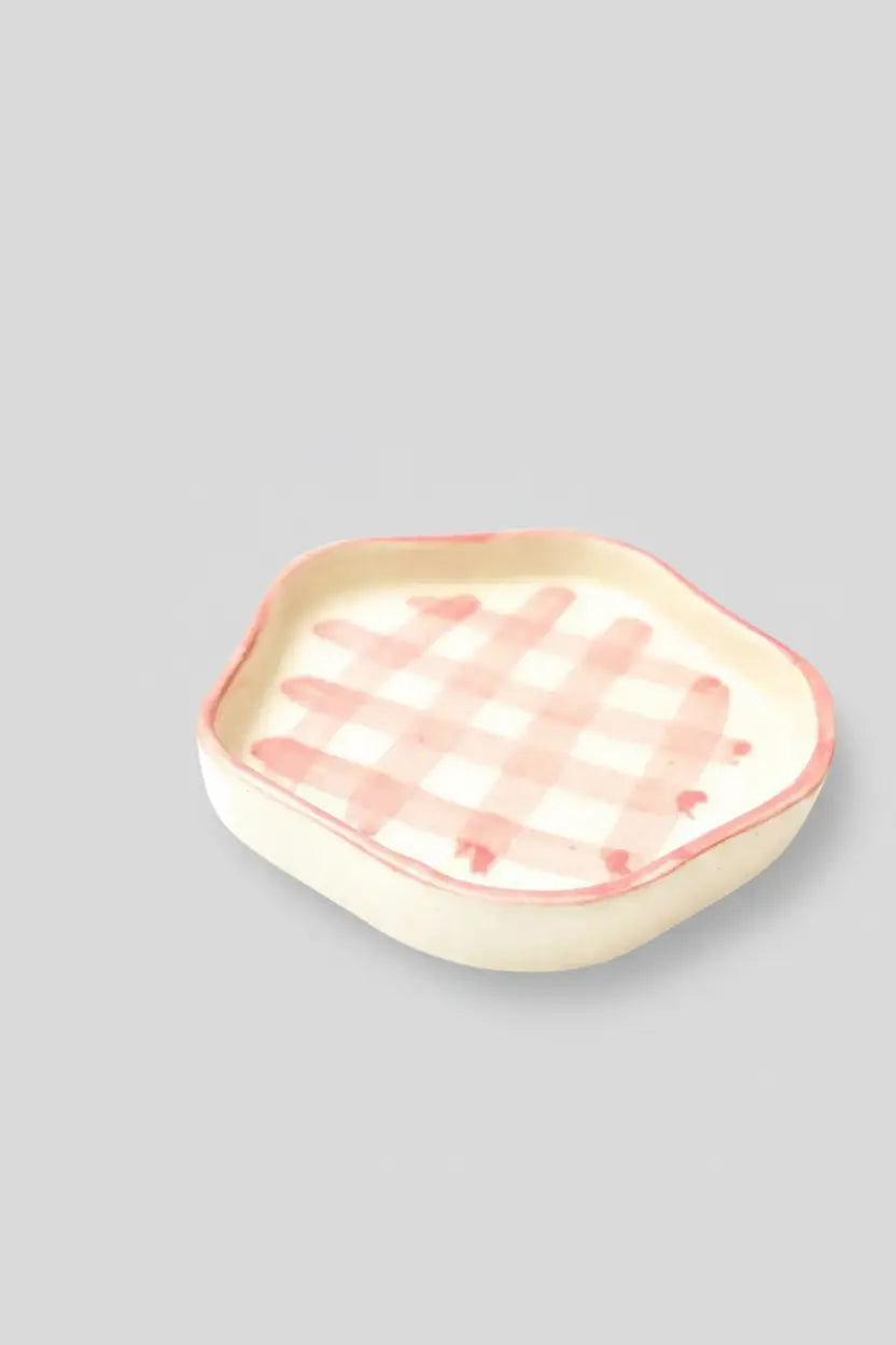 Ceramic Gingham Coasters - Pink Checkered , 4.7 Inches