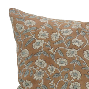 Traditional Indian Block Print Floral Linen Blend Throw Pillow Cover - Haridwar