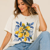 Watercolor Lemon and Blue Botanical Tee