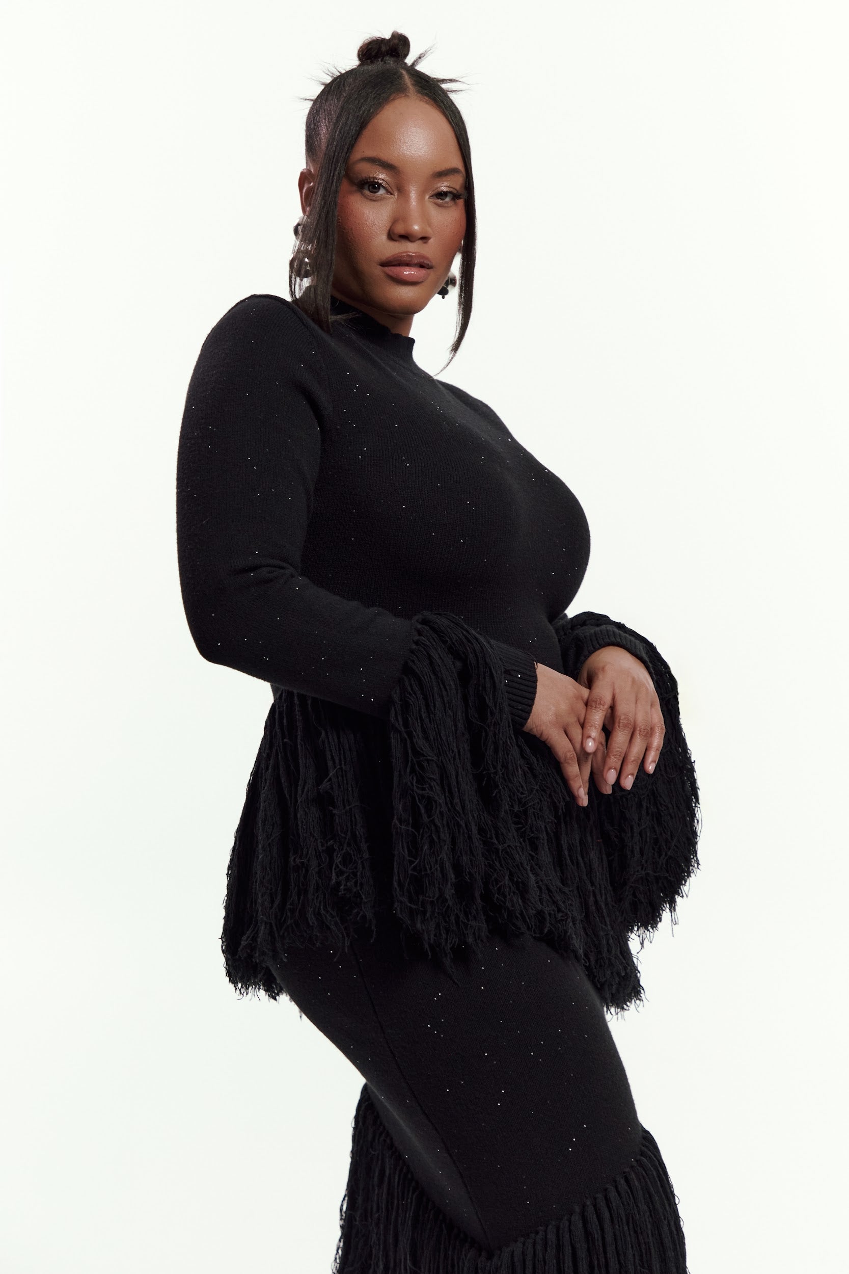 EME Sequin Fringe Maxi Dress in BLACK