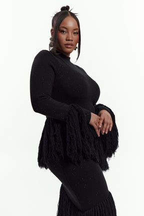 EME Sequin Fringe Maxi Dress in BLACK