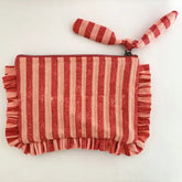 Handmade Quilted Pouch, Pink & Red Stripes - 8 x 5  Inches