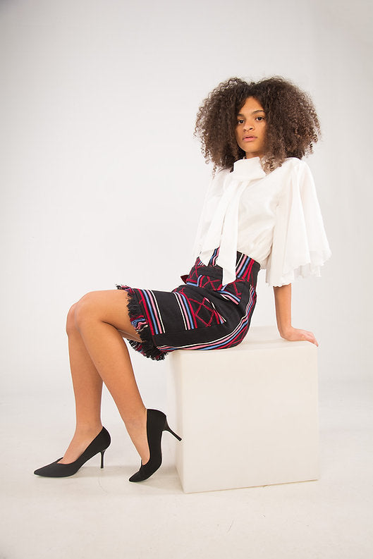 SENTIMENTO, Black High waist pencil skirt with fringes