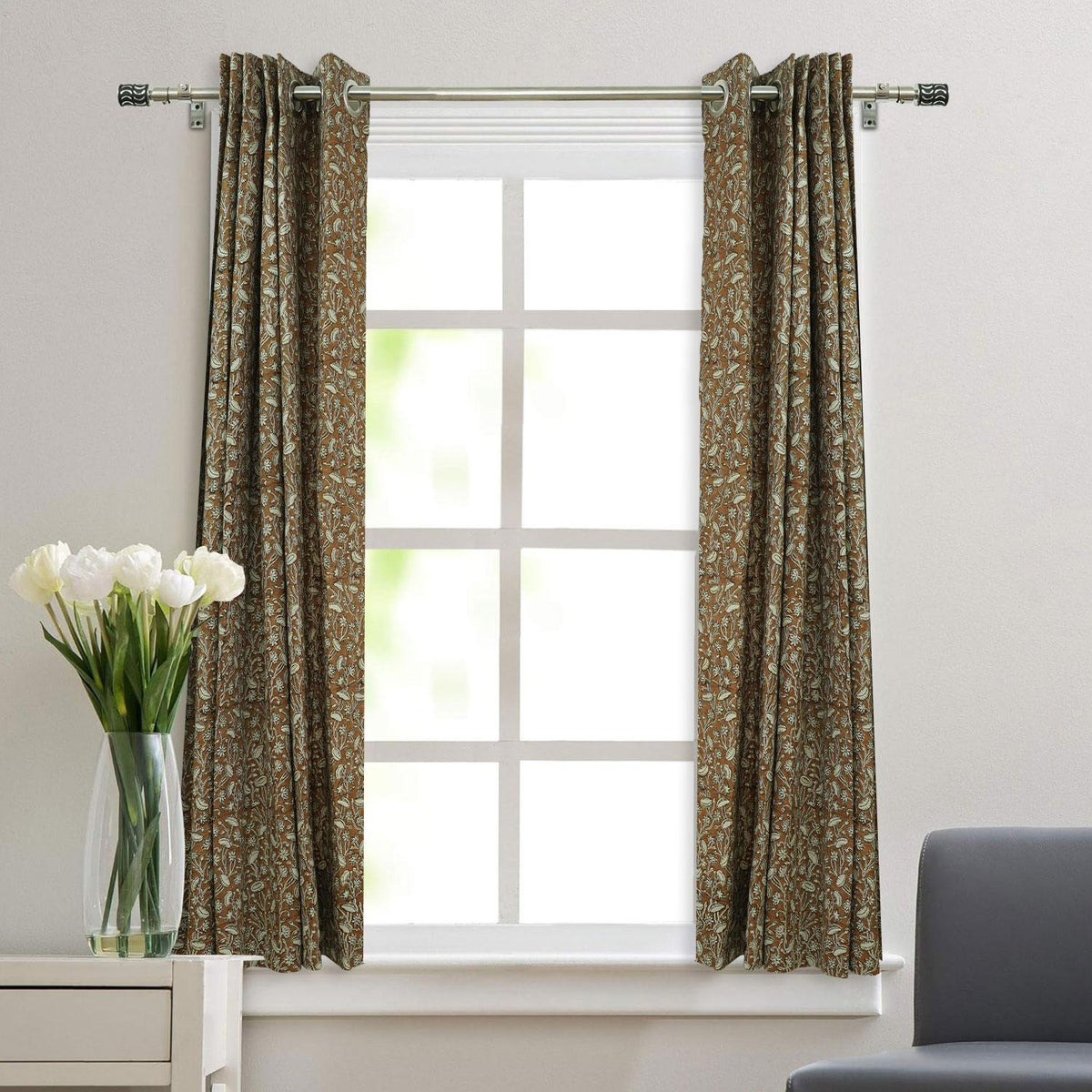Decorative  Block Print Pure Linen Grommet Curtain - Pishta
