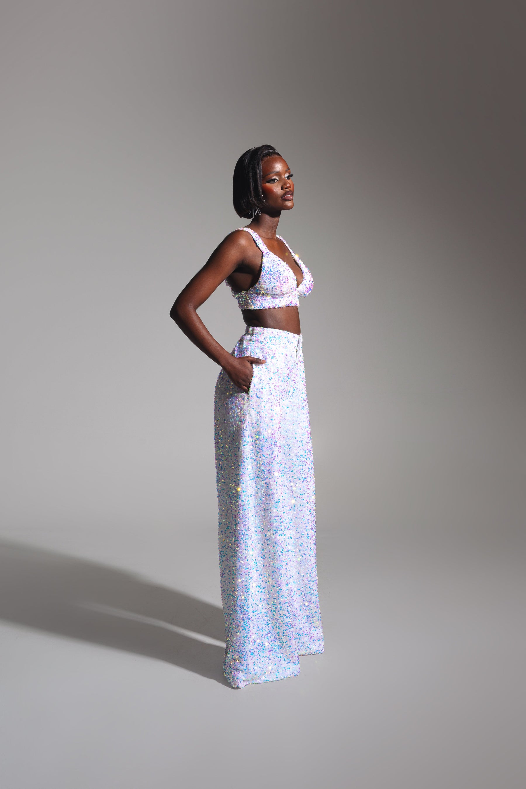 LIZA Sequin Pants in PEARL