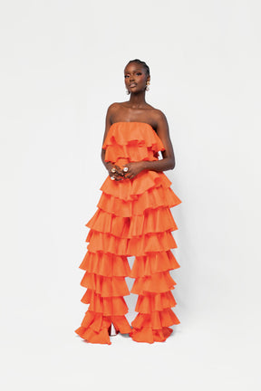 Linen KOKO Ruffle Top in Orange