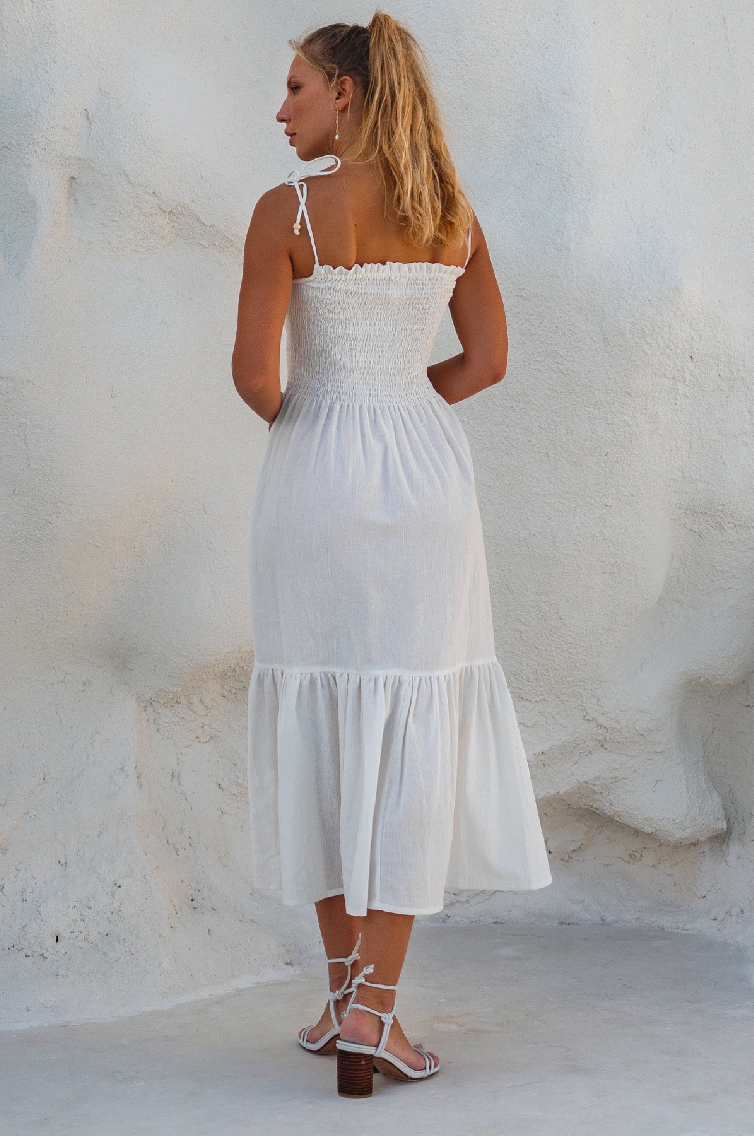 Paradiso Strappy Linen Midi Dress - Off White