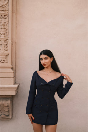 Oxford Blue Double-Breasted Dress