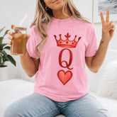Queen of Hearts Playing Card Crown Graphic T-Shirt | Light Pink Valentine's Cotton Tee