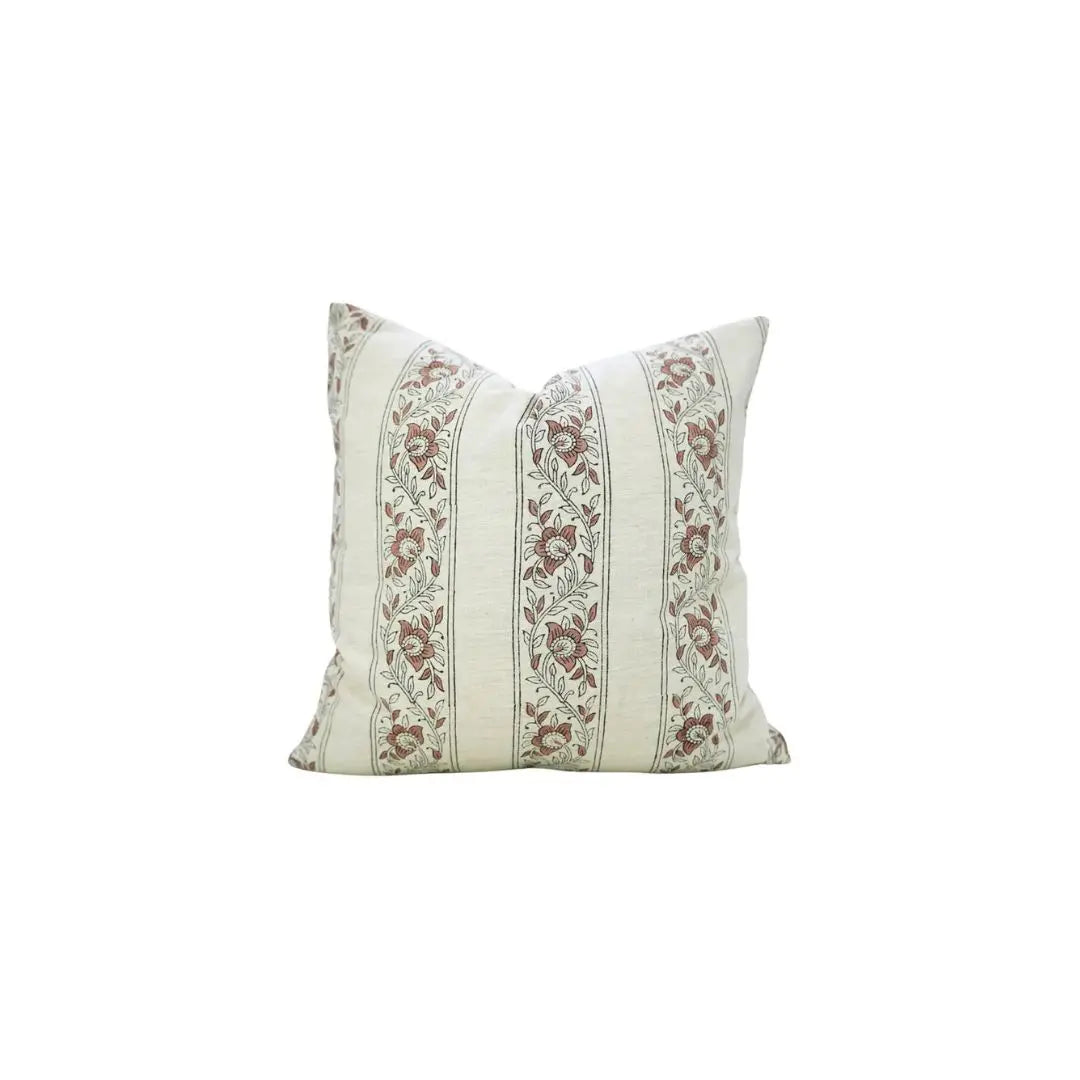 Unique Block Linen Blend Pillow Cover - Bagh Buta Border