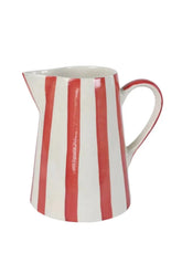 Ceramic Stripe Pitcher, Red- 8.25 X 8.25 X 8 Inches