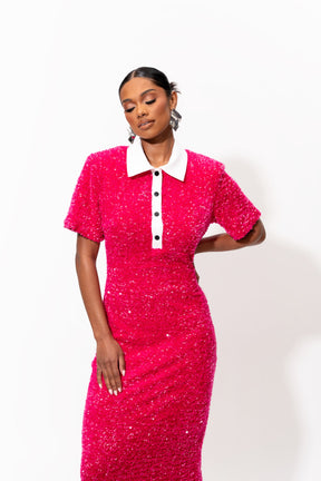 DAYA Sequin Maxi Dress in FUCHSIA