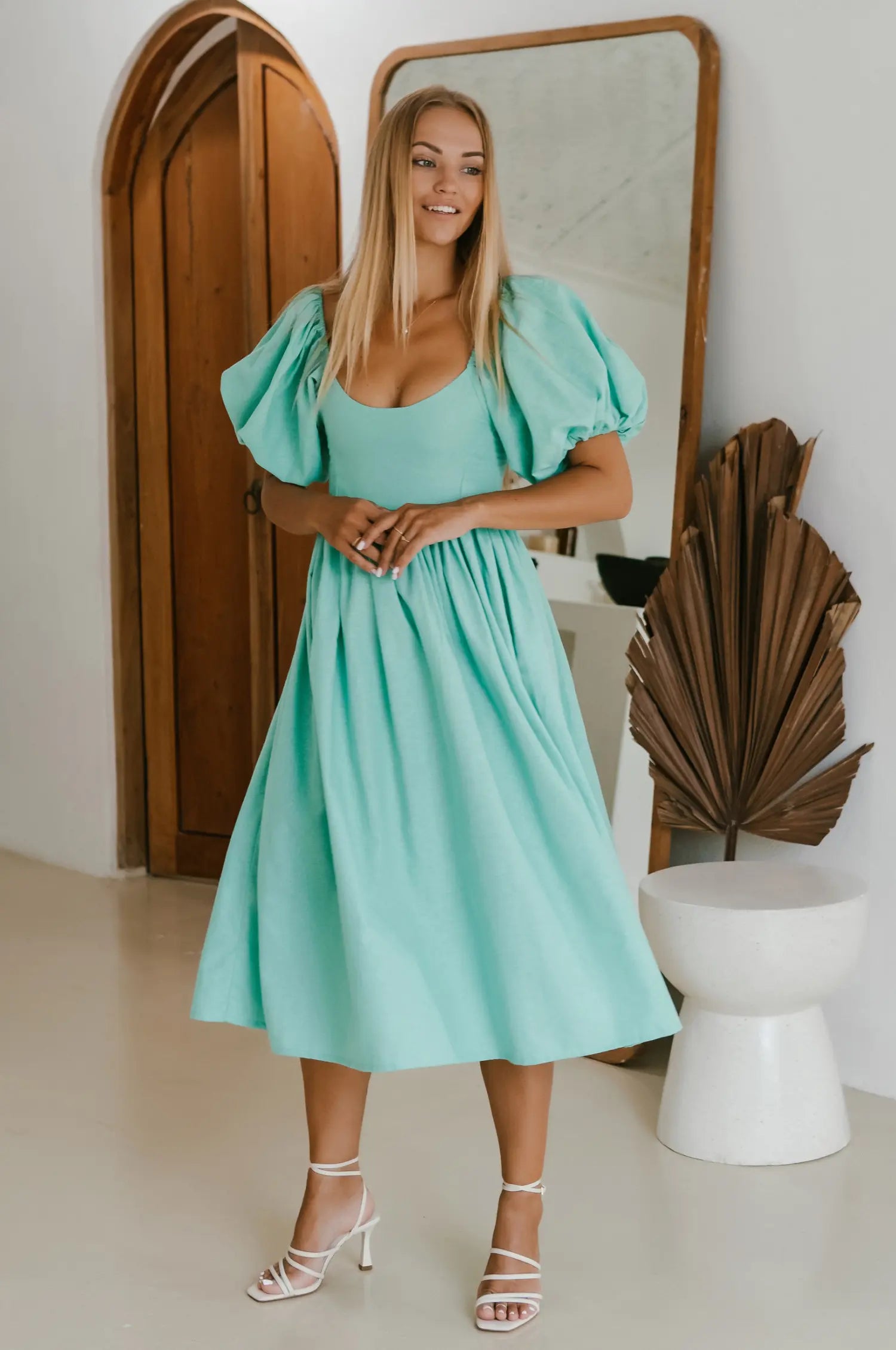 Cherie Puff Sleeve Midi Dress - Tosca