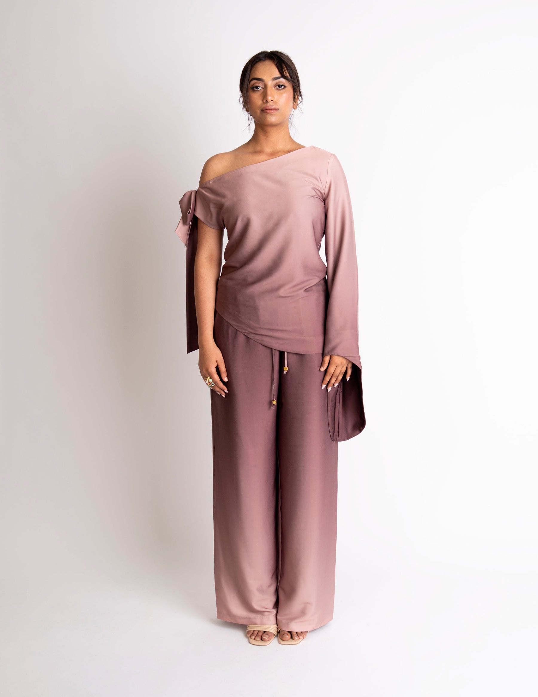 Asymmetric Bow-Tie Sleeve Top – Rosewood Ombré