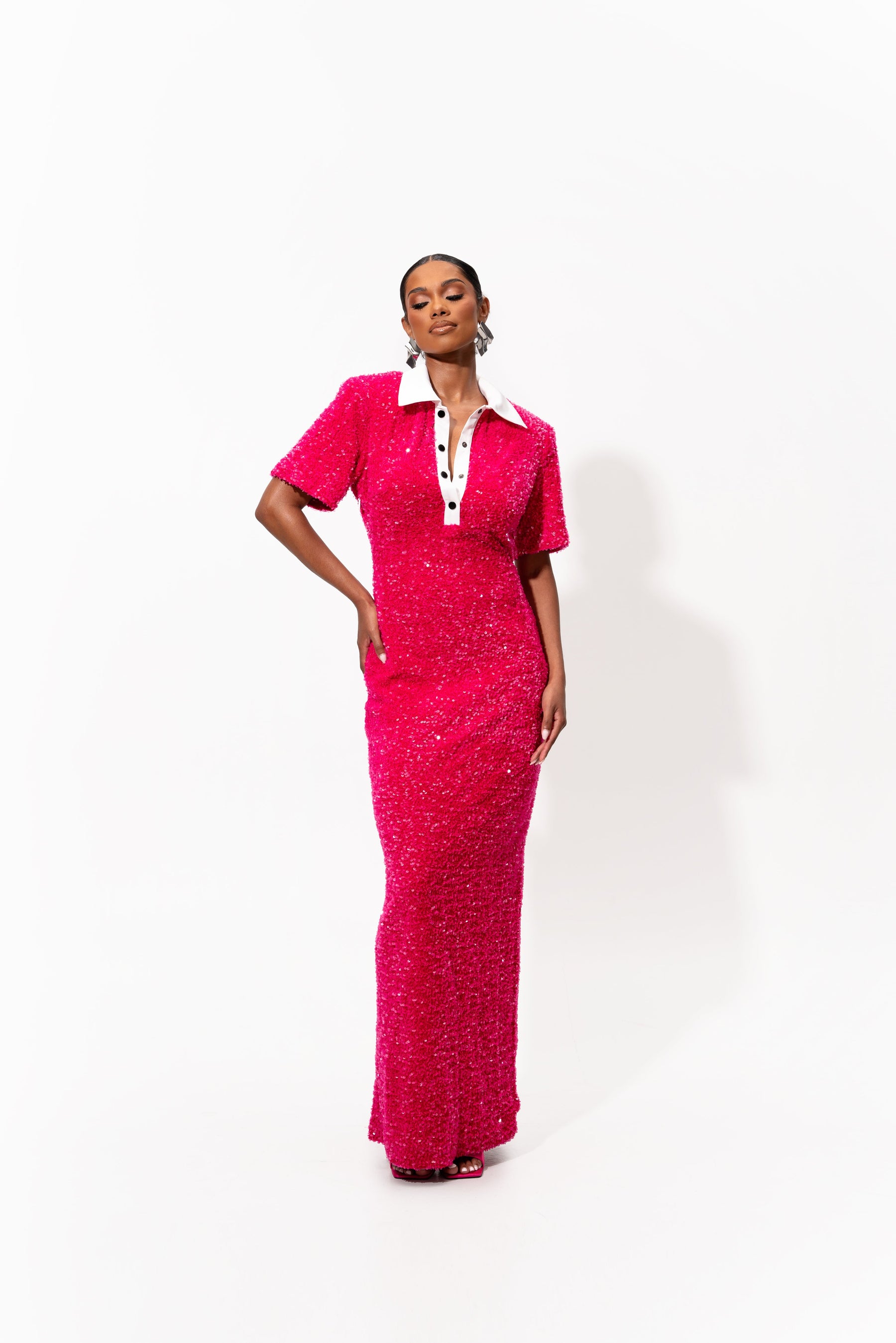 DAYA Sequin Maxi Dress in FUCHSIA