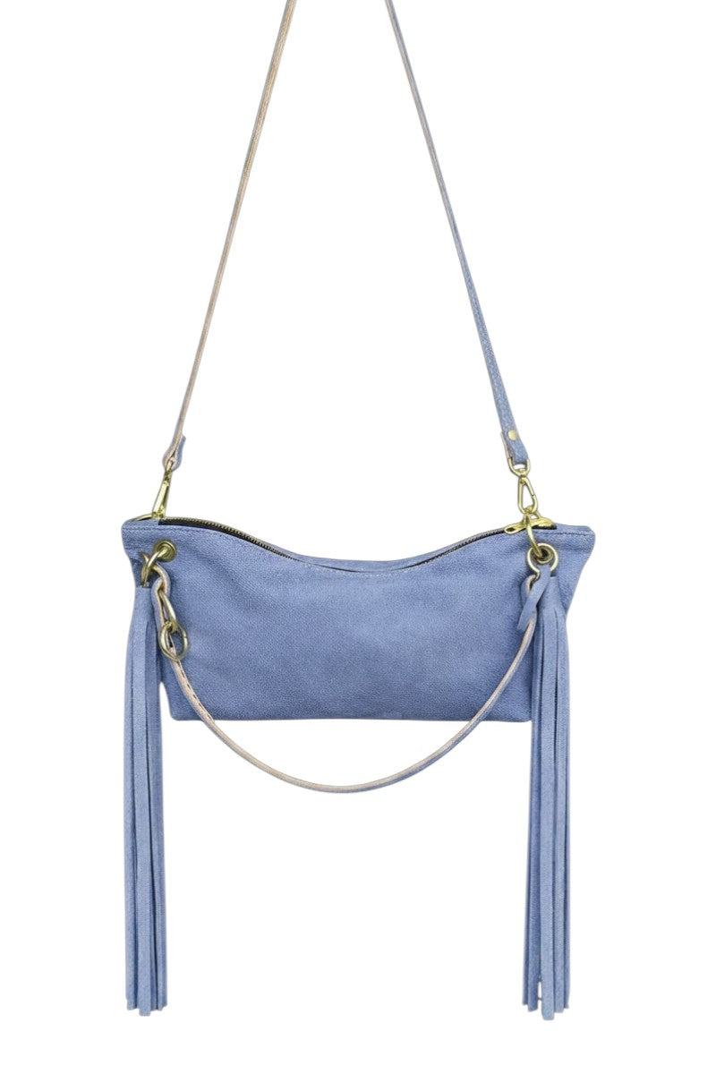 Blair Denim Printed Leather Fringe Bag