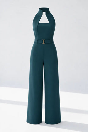 Teal High-collar Jumpsuit – Gold Buckle