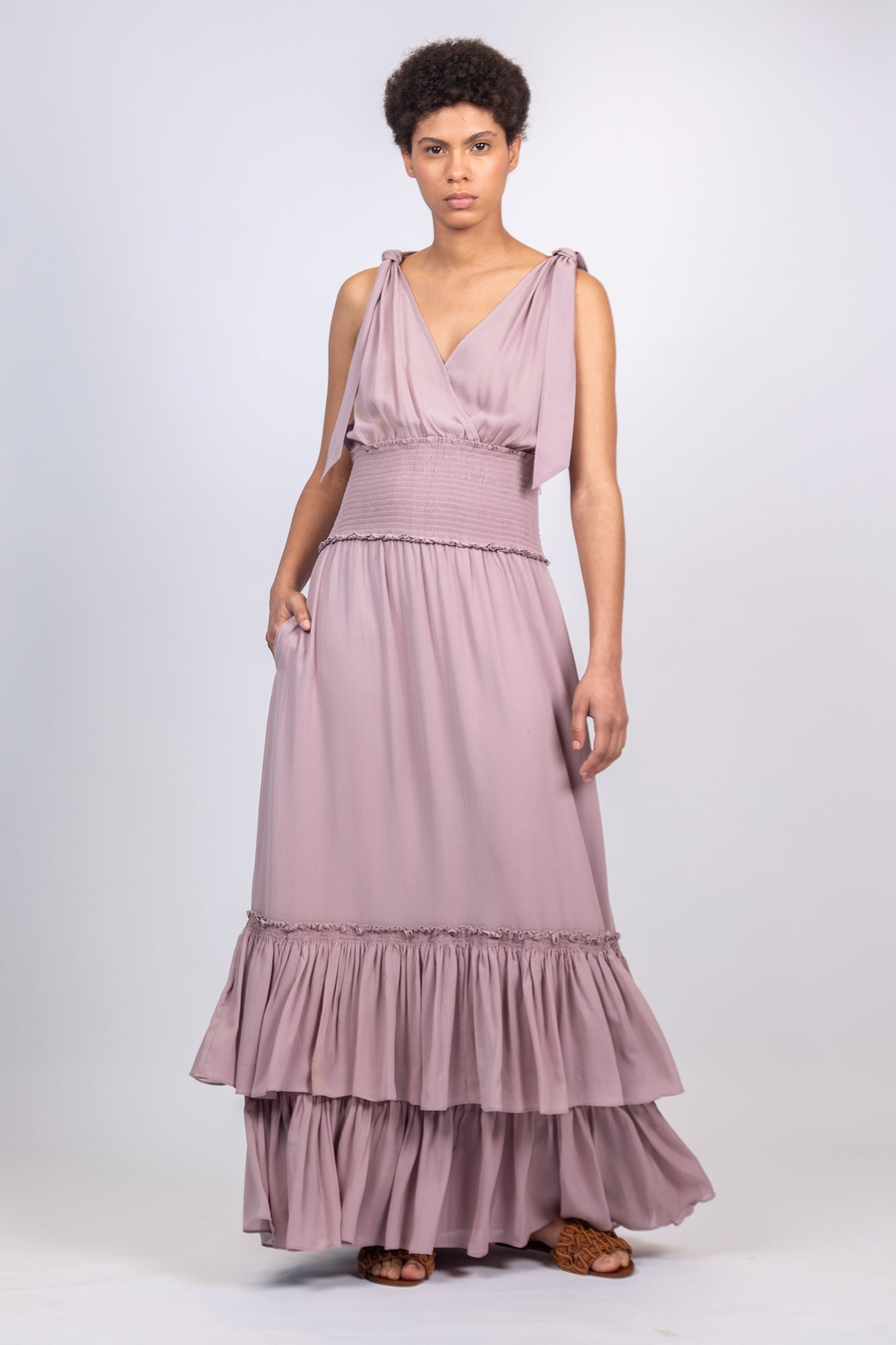 Ebrill Silk Ruffle Dress | Lilac