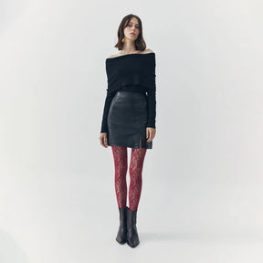 Tess Croc Embossed Leather Mini Slit Skirt