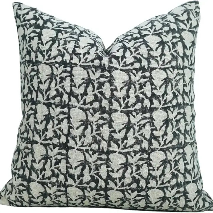 Artisan Hand Block Printed DesignThick Linen Pillow Cover- Midnight
