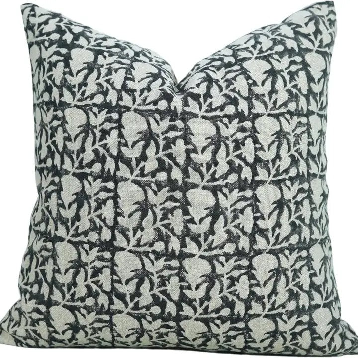 Artisan Hand Block Printed DesignThick Linen Pillow Cover- Midnight
