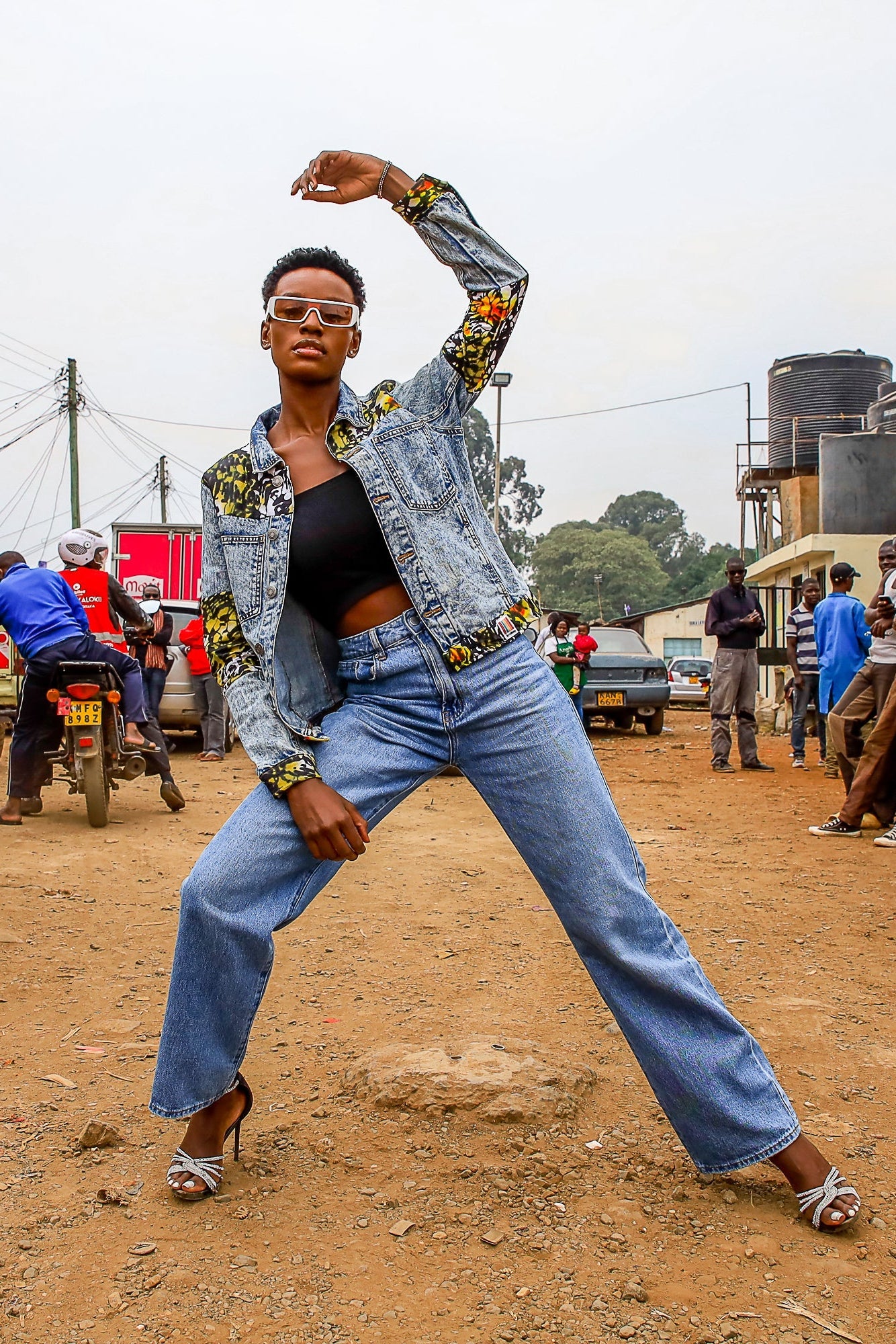 The Floral Kanga Cropped Denim Jacket