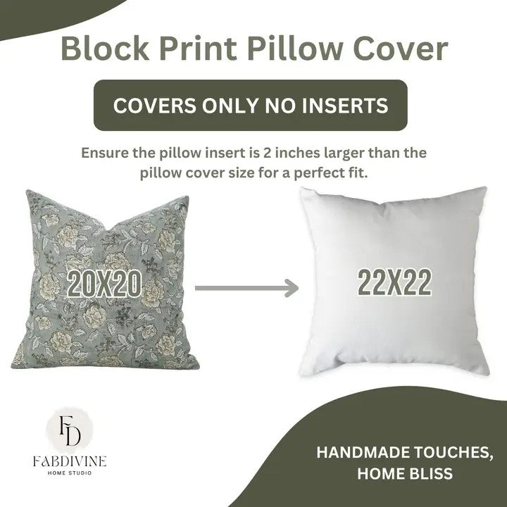 Stylish Handmade Block Print Pure Linen Pillow Cover- Rameshwaram