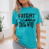 Fright This Way Halloween Graphic T-Shirt | Spooky Season Bright Teal Cotton Tee