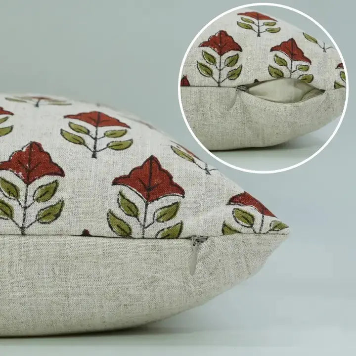 Interior Decor Hand Block Print Viscose Linen Table Pillow Cover- Mayur