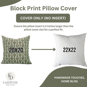 Decorative Block Print Linen Blend Pillow Cover - Lotus