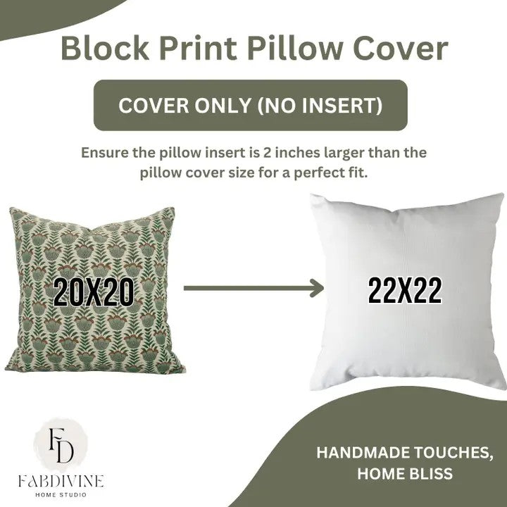 Decorative Block Print Linen Blend Pillow Cover - Lotus