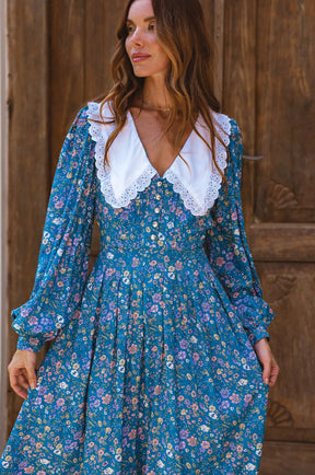 Glory Long Sleeve Midi Dress - Blue Provence