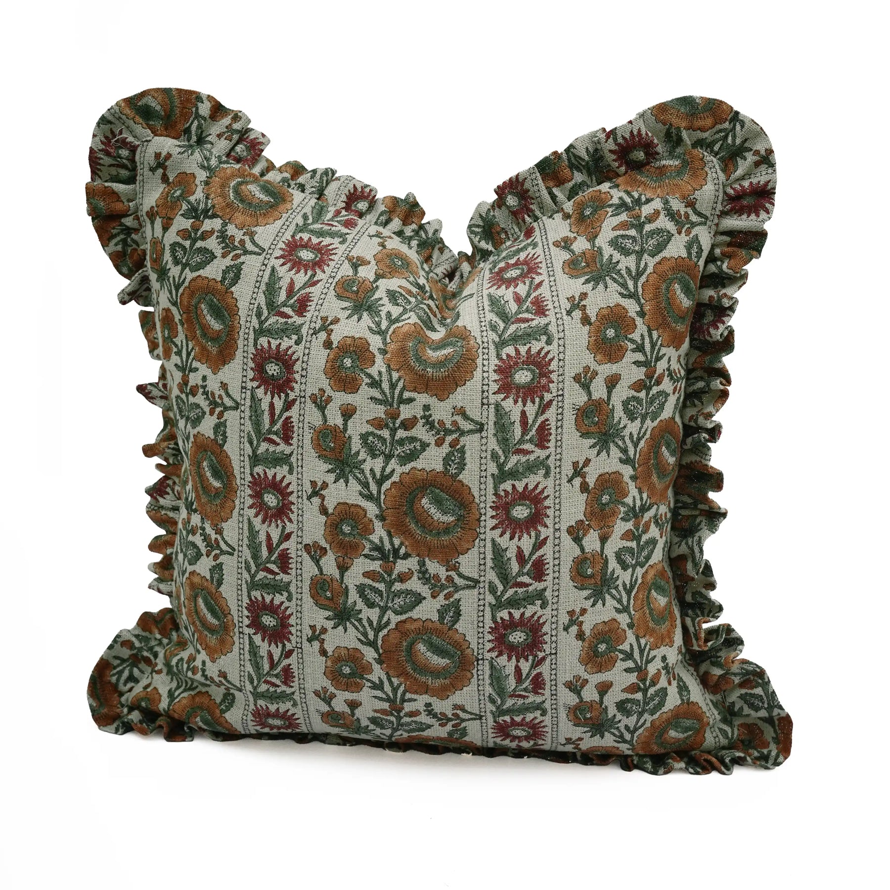 Handmade Block Print Decorative Throw Cushion Cover - Sunflower