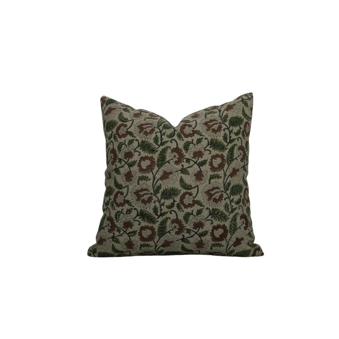 Vintage Hand Block Print Thick Linen Pillow Cover- Mandakini