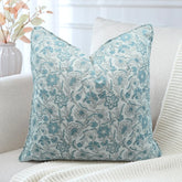 Artisan Blue Floral Linen Blend Piped Throw Pillow Cover – Jarul