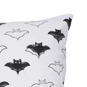 Hallowen Design  Handmade Block Print Thick Cotton White Pillow Cover - Bat