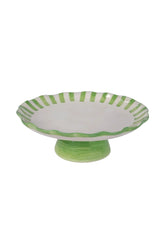 Ceramic Stripe Cake Stand, 10 X 10 X 3.75 Inches- Green