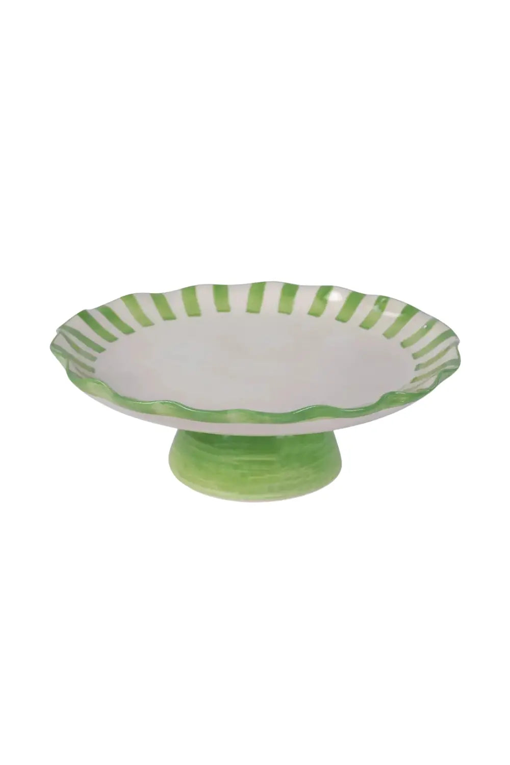 Ceramic Stripe Cake Stand, 10 X 10 X 3.75 Inches- Green