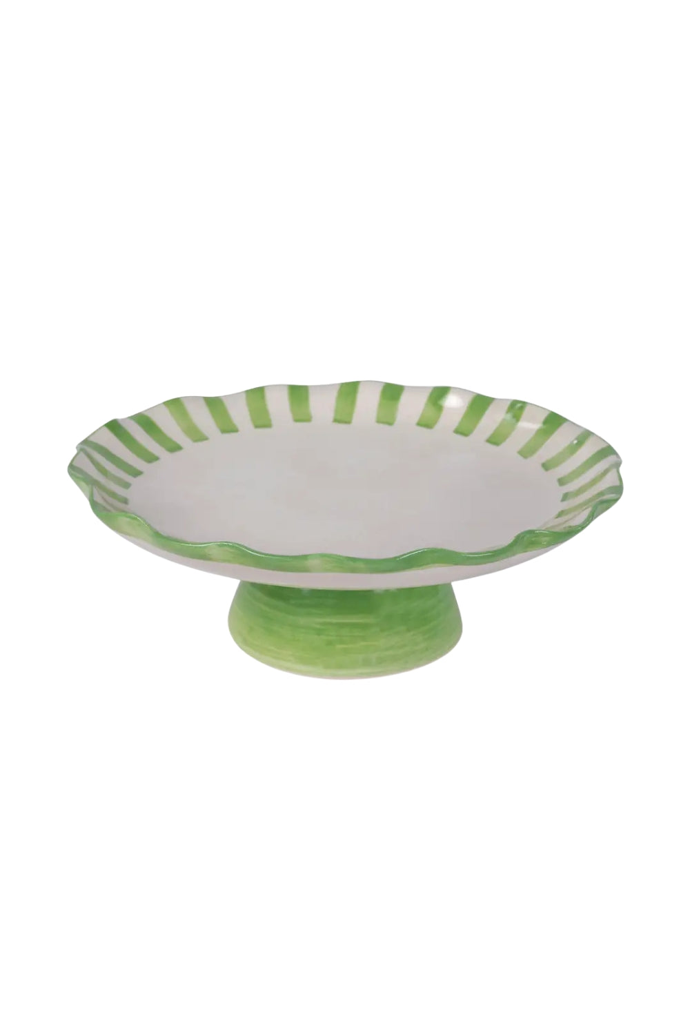 Ceramic Stripe Cake Stand, 10 X 10 X 3.75 Inches- Green