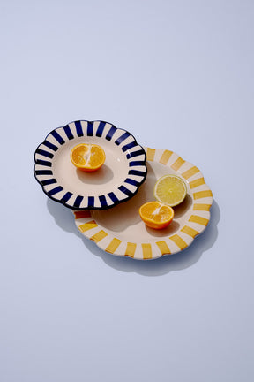 Ceramic Stripe Dinner Plate, Yellow - 10 x 10 x 1.25 Inches