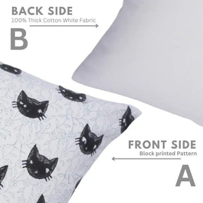 Decorative Handmade Block Print Thick Cotton White Pillow Cover - Kitty