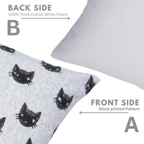 Decorative Handmade Block Print Thick Cotton White Pillow Cover - Kitty