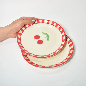 Ceramic Cherry Dessert Plate - Red , 7 Inches (Set of 2)