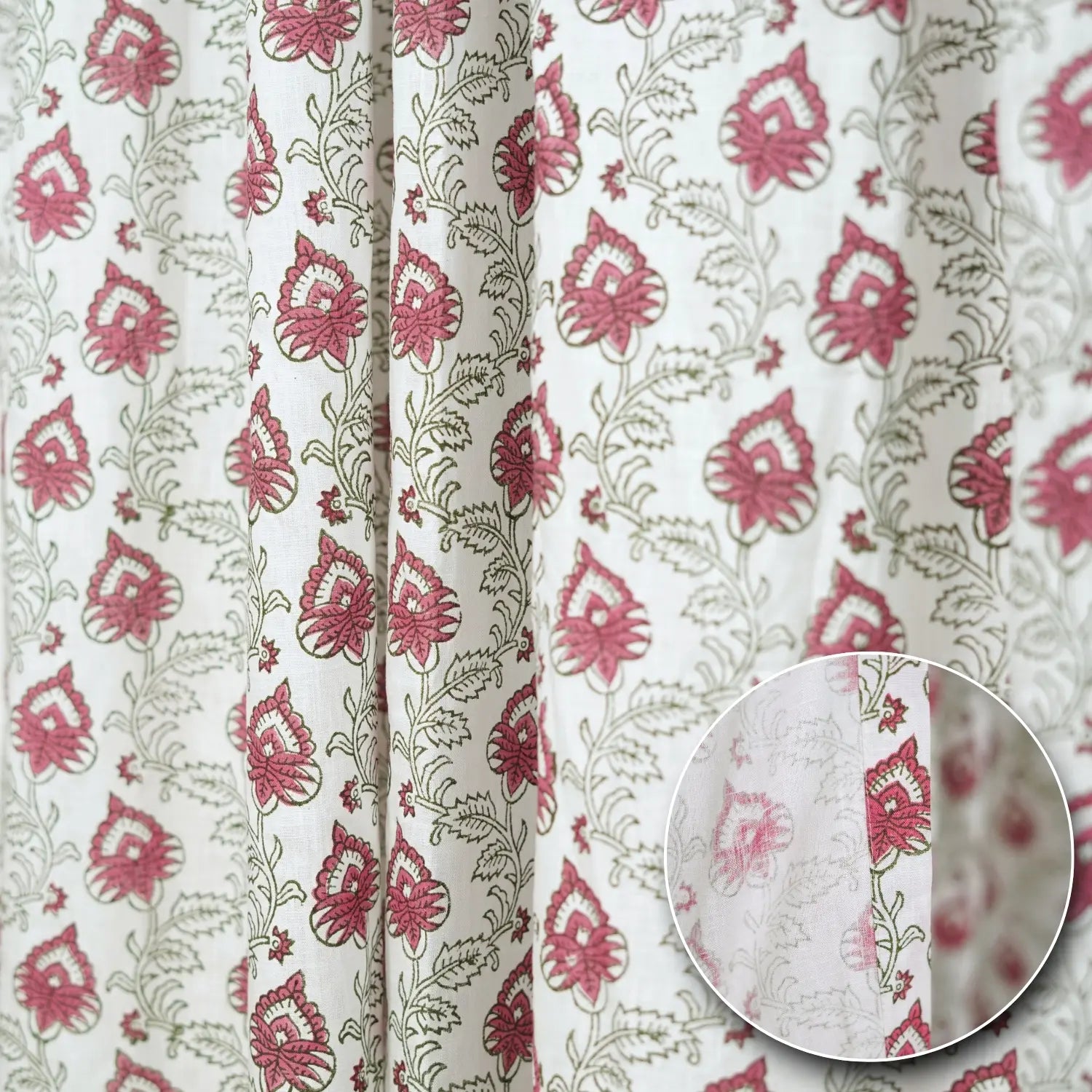 Bold Block Printed Viscose Colored Linen Curtain - Madhubala