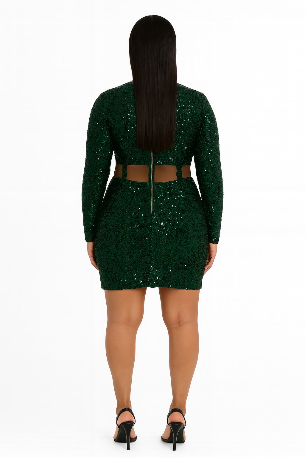 Emerald Allure Sequin Cut-Out Dress