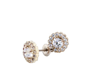 Round Elegant Silver Halo Stud Earrings