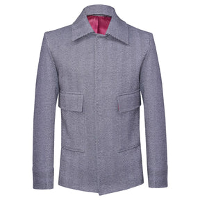 Gray casual wool jacket featuring a magnetic snap closure