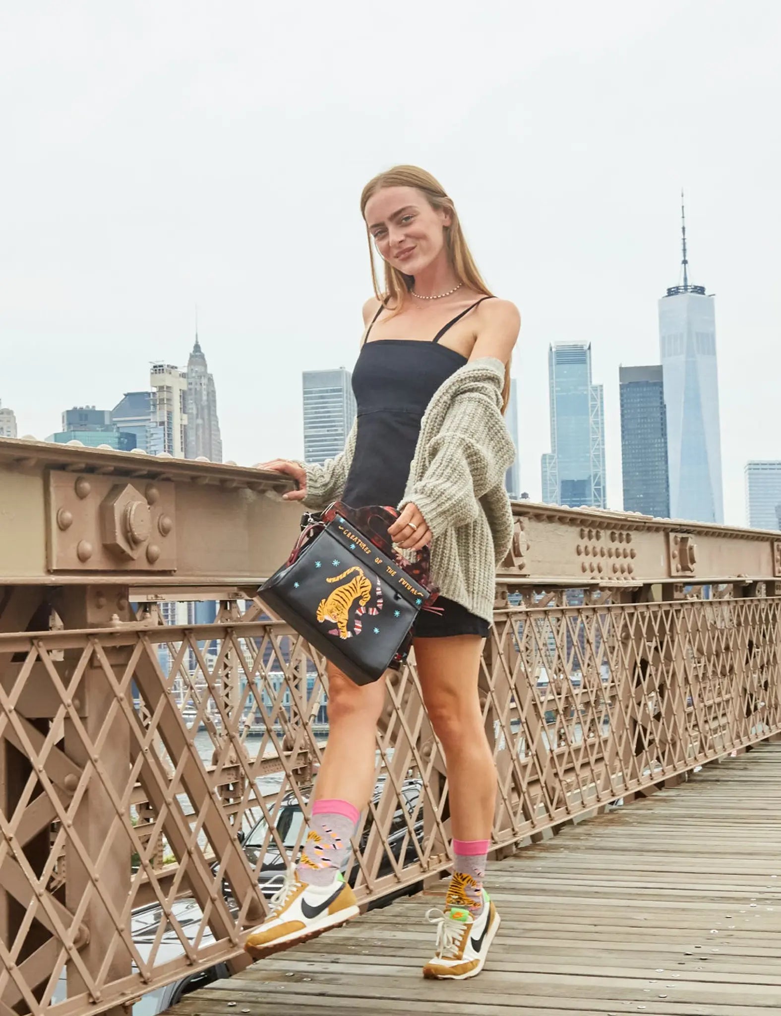 Vali Leather Crossbody Handbag Plastic Handle - Tiger And Snake Print